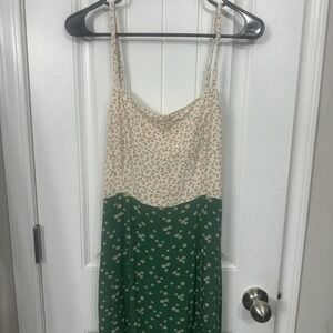 American Eagle cottagecore soft boho green and cream midi slit floral dress.L
